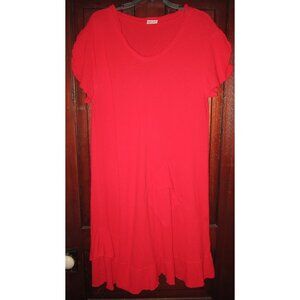 Oh My Gauze! Sz 2 L Red Dress Gauze Lagenlook Pocket Ruffle Short Sleeve Midi